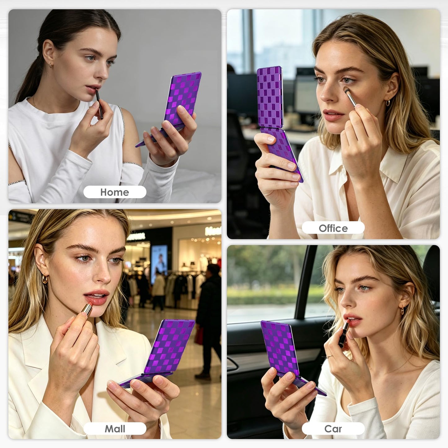Tavonis Compact Mirror，Unique Contrasting Neon-Toned Checkered Travel Mirror，Pocket Mirror for Women