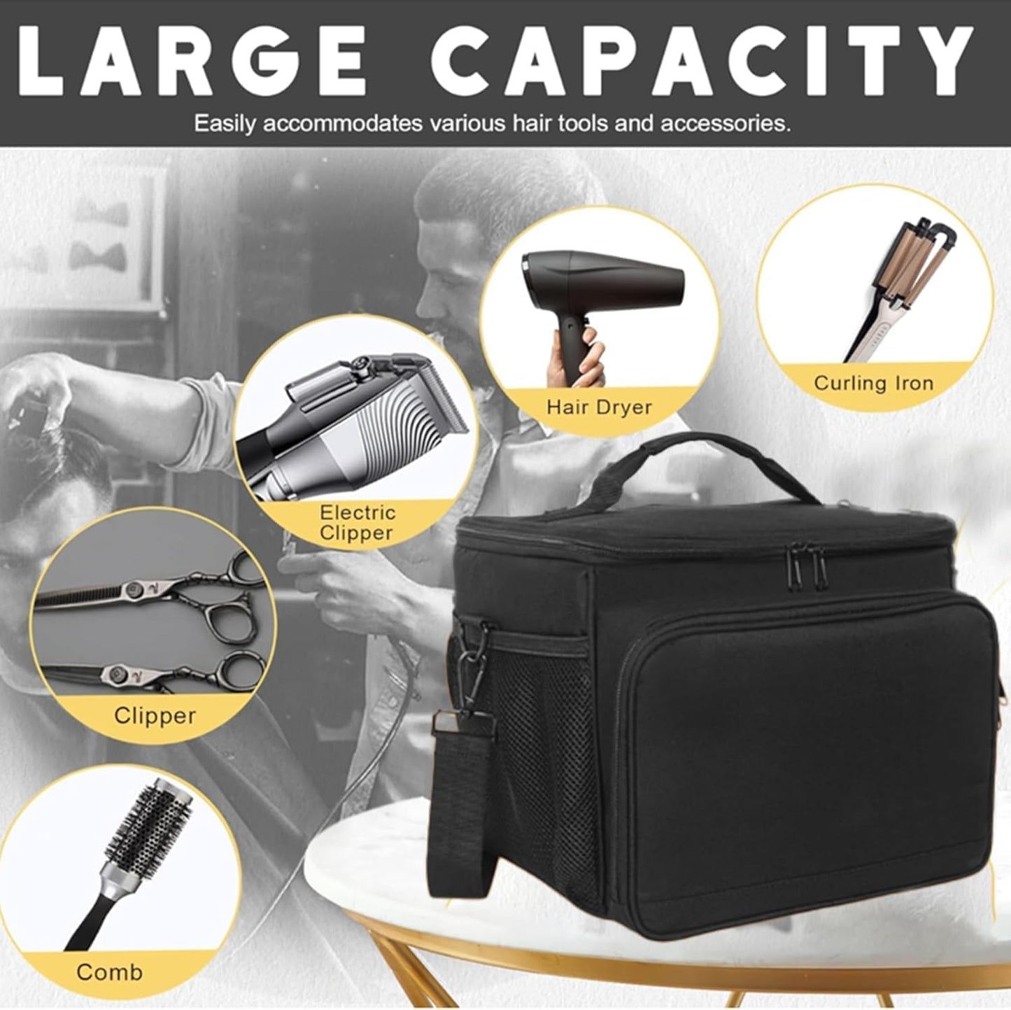 Portable Barber Supplies Bag - Professional Hair Clipper Organizer with Shoulder Strap | Ideal for Scissors, Clippers & Trimmers