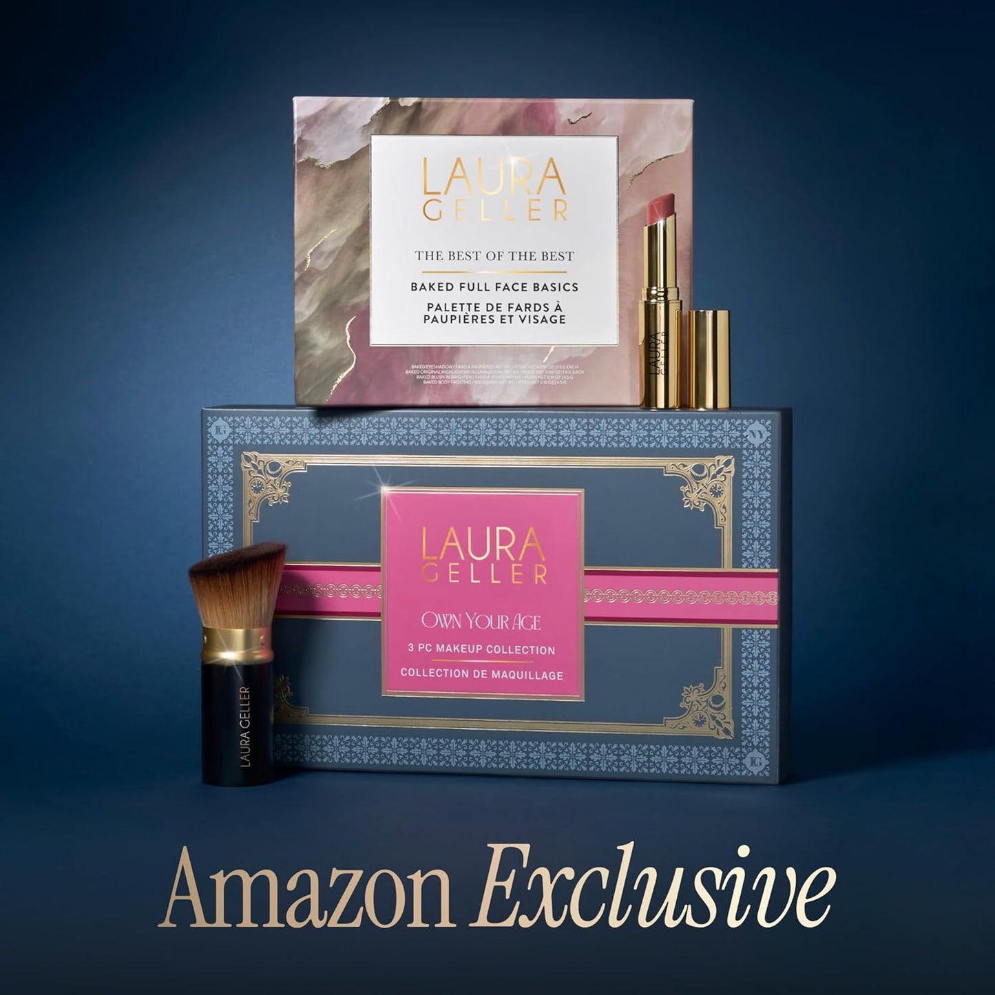 Laura Geller Own Your Age Makeup Collection - All-in-One Face Palette, Hydrating Lip Balm & Travel Kabuki Brush | Gift Set