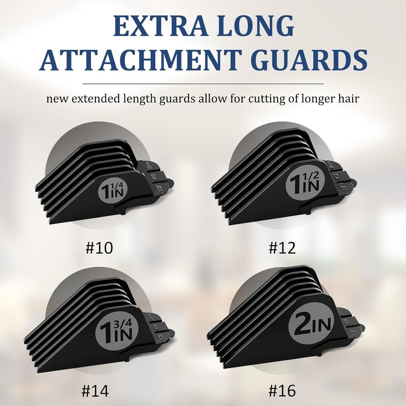 Clipper Guards Set - Compatible Replacement for Wahl Clippers | 4-Piece Extra Long Hair Guides - 2", 1.75", 1.5", 1.25" Black