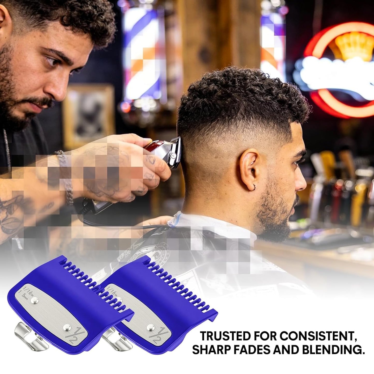 Clipper Guards Set - 2 Pack Compatible with Wahl | 1/16" 1.5mm Metal Hair Clipper Guide Combs for Barbers & Stylists - Blue