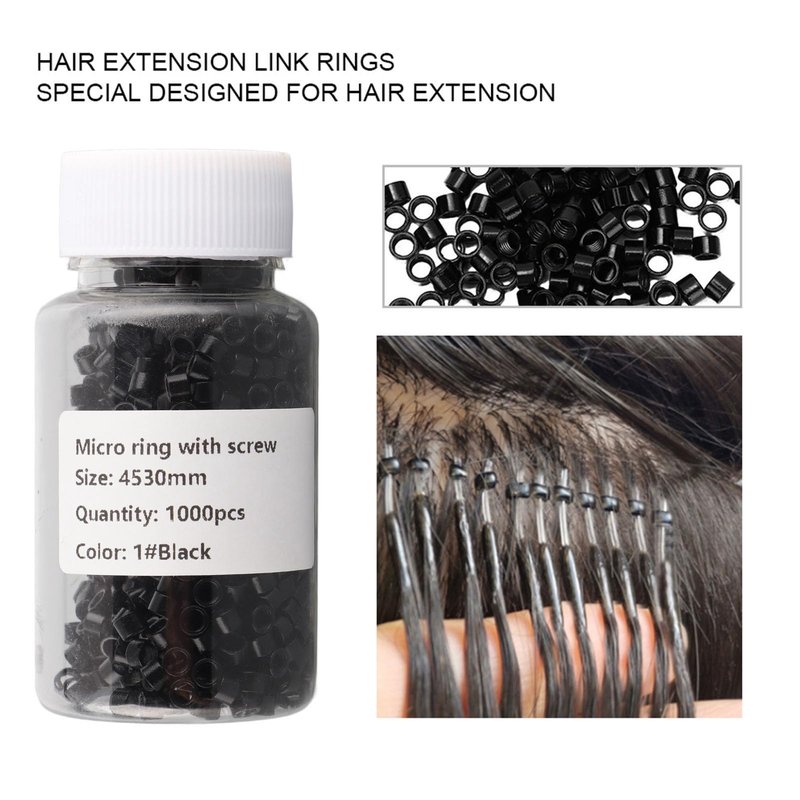 1000 Pcs Aluminum Micro Links Rings 4.5mm Lined Beads Hair Extension Tool (Black)