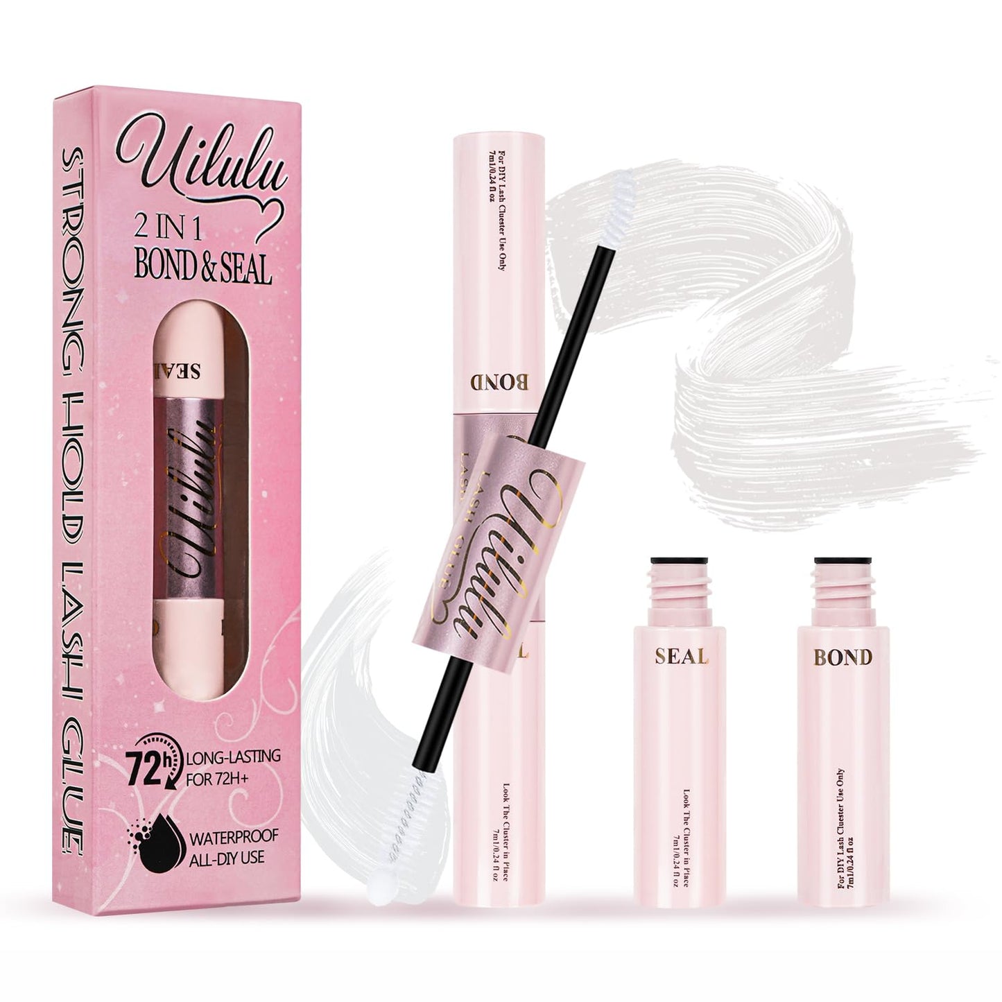 Uilulu Lash Clusters Glue - Waterproof 2-in-1 Black Adhesive for Strong Hold | 7ml + 7ml