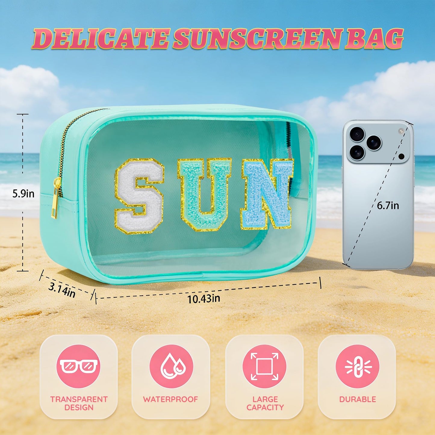 Kcjdd Clear Cute Waterproof Sunscreen Sun Bags Travel Toiletry Makeup Bag