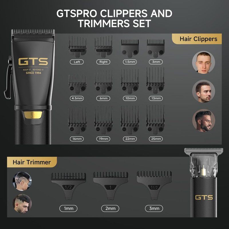 Professional Hair Clippers for Men - Cordless Hair Cutting Kit with LED Display & 15 Guide Combs