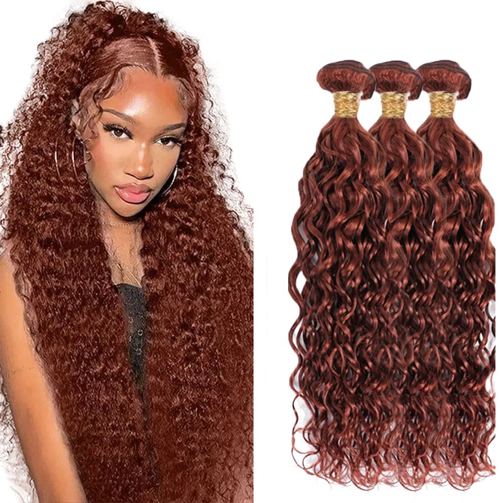 Color #33 Human Hair Bundles Reddish Brown Water Wave Bundles Human Hair 24 24 24 Inch 8A Peruvian Virgin Human Hair 3 Bundles Copper Red Water Wave Bundles Brown Bundles