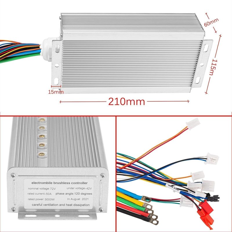Brushless DC Motor 3000W 72V Electric Motor High Power Brushless Controller 50A Scooter Motor Go Kart Electric Motor Kit (No Brackets and Bases Installed)