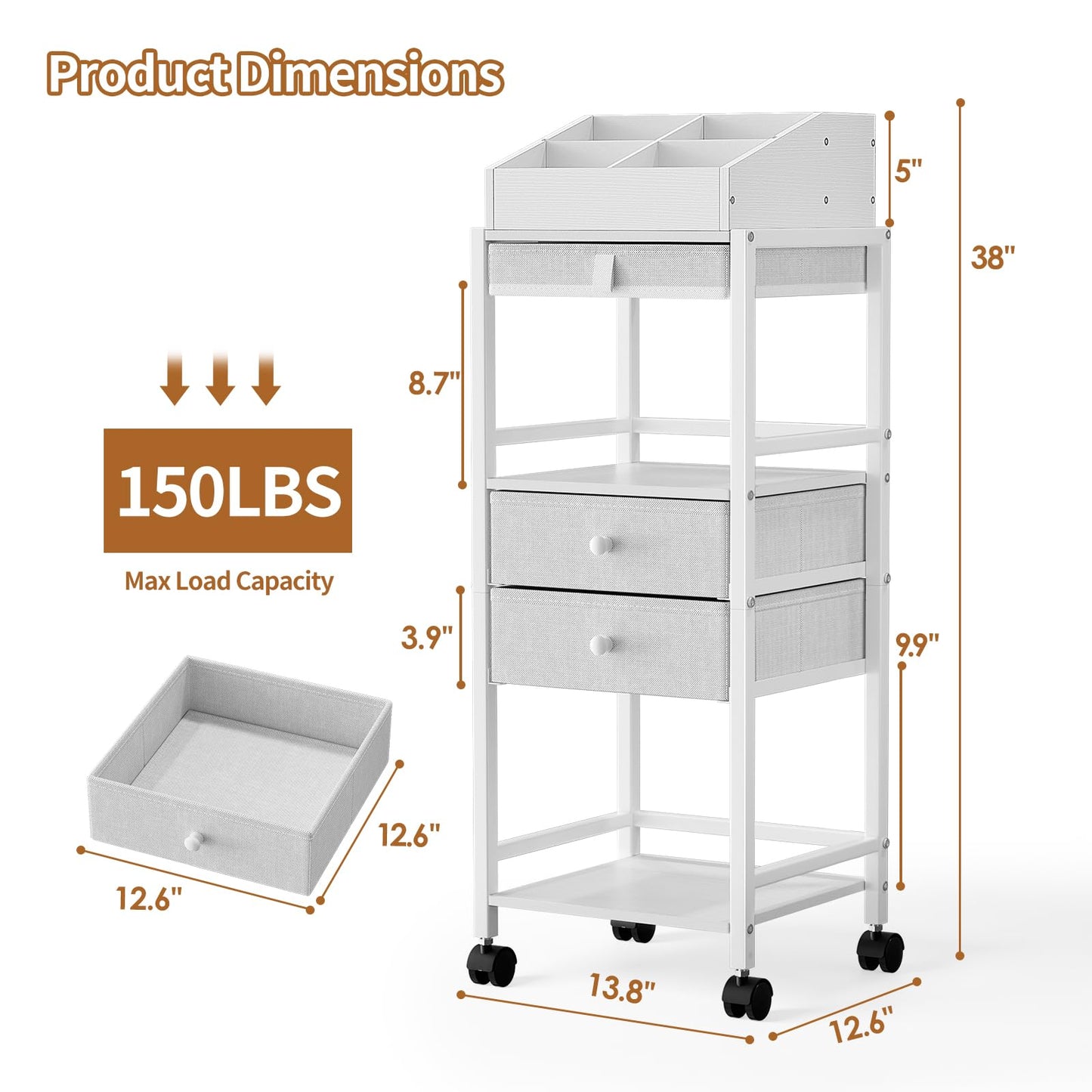 Luxspire Makeup Organizer Cart, Floor Skincare Organizers, Makeup Storage with Drawers, Vanity Organizer Cosmetics Display Cases Holder for Skin Care Perfume Nail Polish Makeup Brush Hair Tool, White