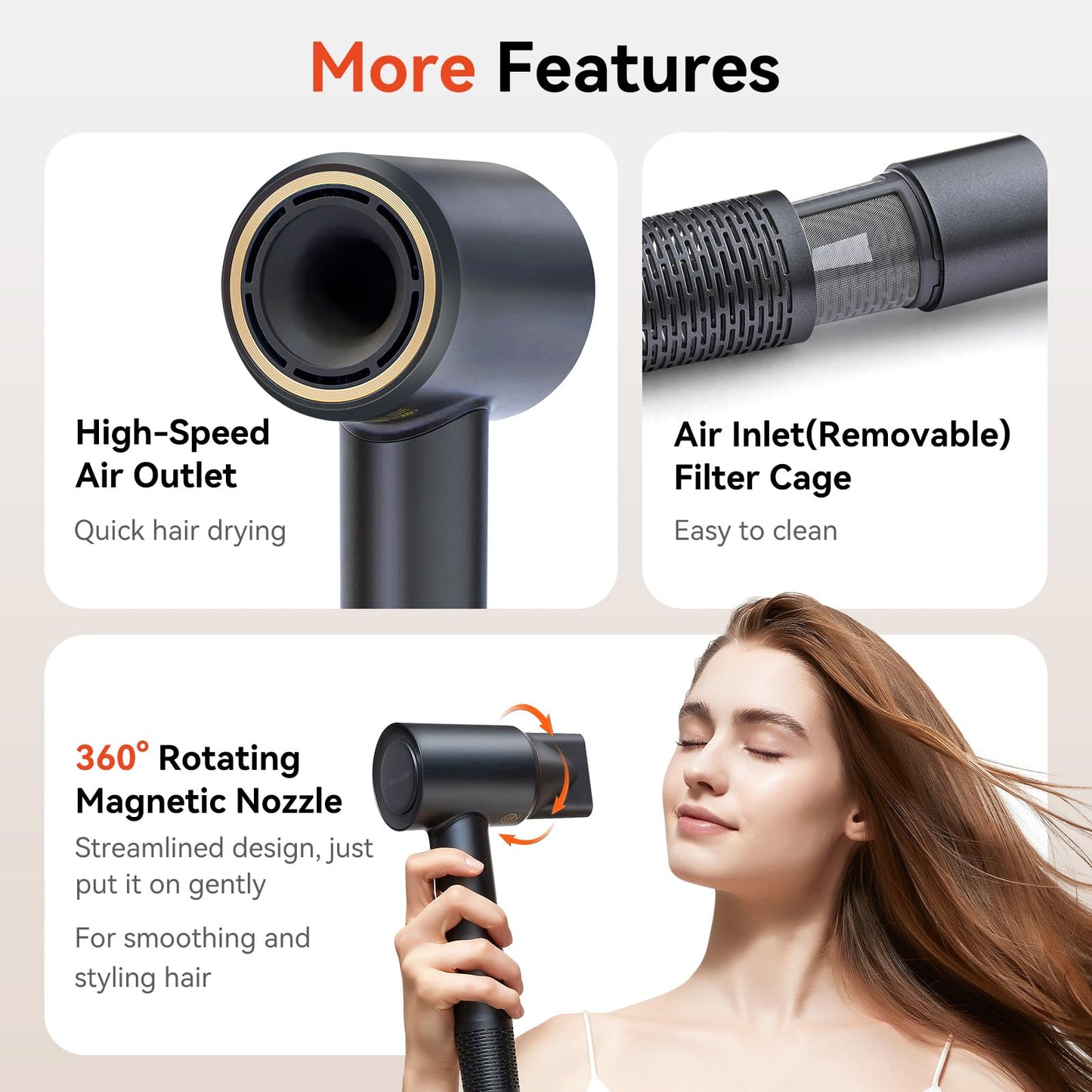 Hair Dryer 180000RPM Professional Ionic High Speed Blow Dryer with Diffuser