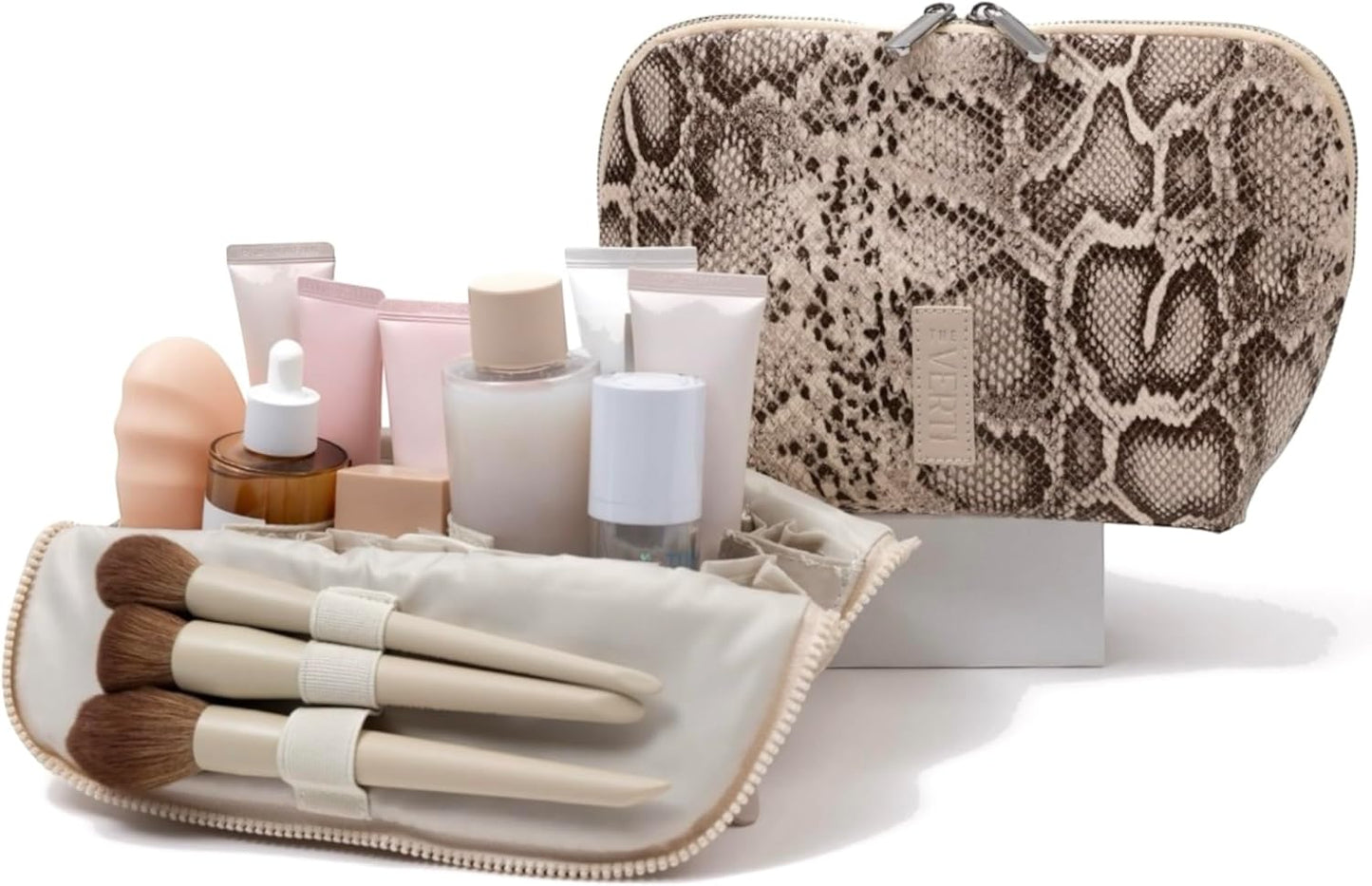 Vertical Waterproof Makeup & Toiletry Bag - 23-Pocket Organizer for Skincare & Essentials | Large Leopard Design