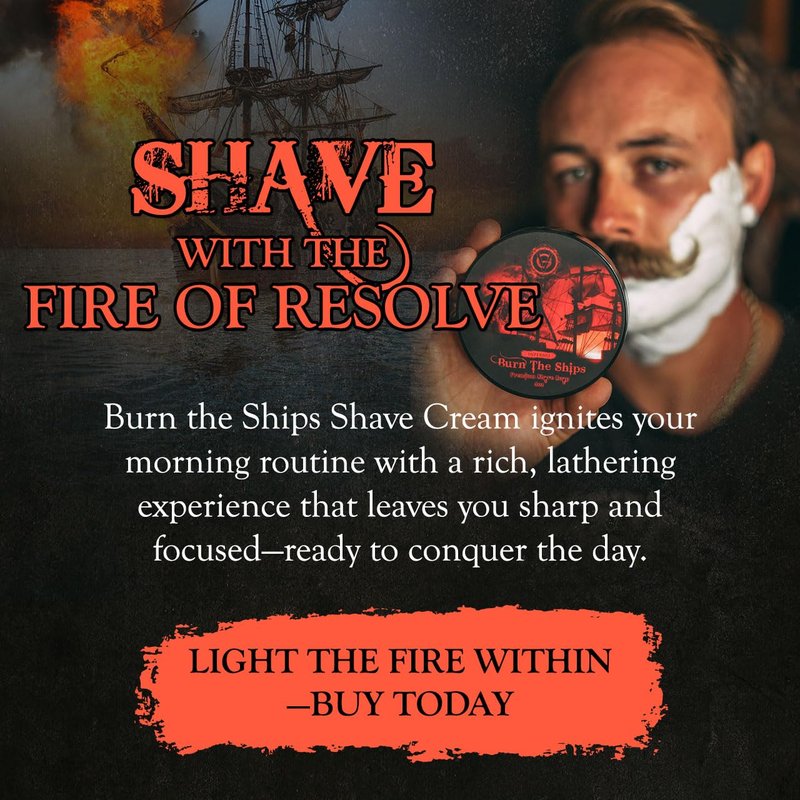 Burn The Ships Shaving Kit | Ceramic Skull Shave Bowl & Cream | Wet Razor Lather Mug | Hot Scuttle for Traditional Grooming | Shaving Soap Gift Set | Barber Accessories for Men