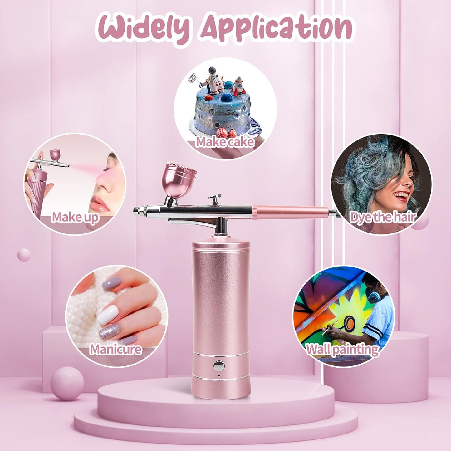 Rechargeable Cordless Airbrush Kit - Portable Wireless Compressor for Makeup, Nail Art & Cake Decorating
