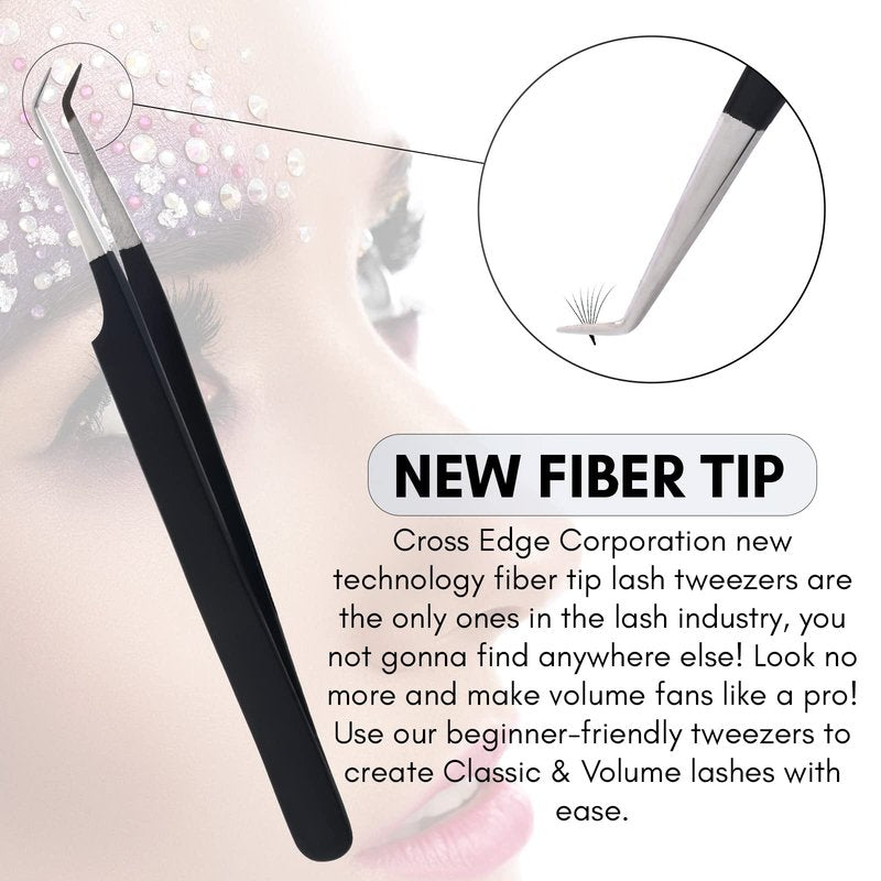 My Lash Tools Fiber Tip Lash Tweezers for Eyelash Extension Curved 45 Degree Angled Tweezer Best for Volume, Individual Isolation & Classic Lashes Stainless Steel Lash Supplies (Matte Black)