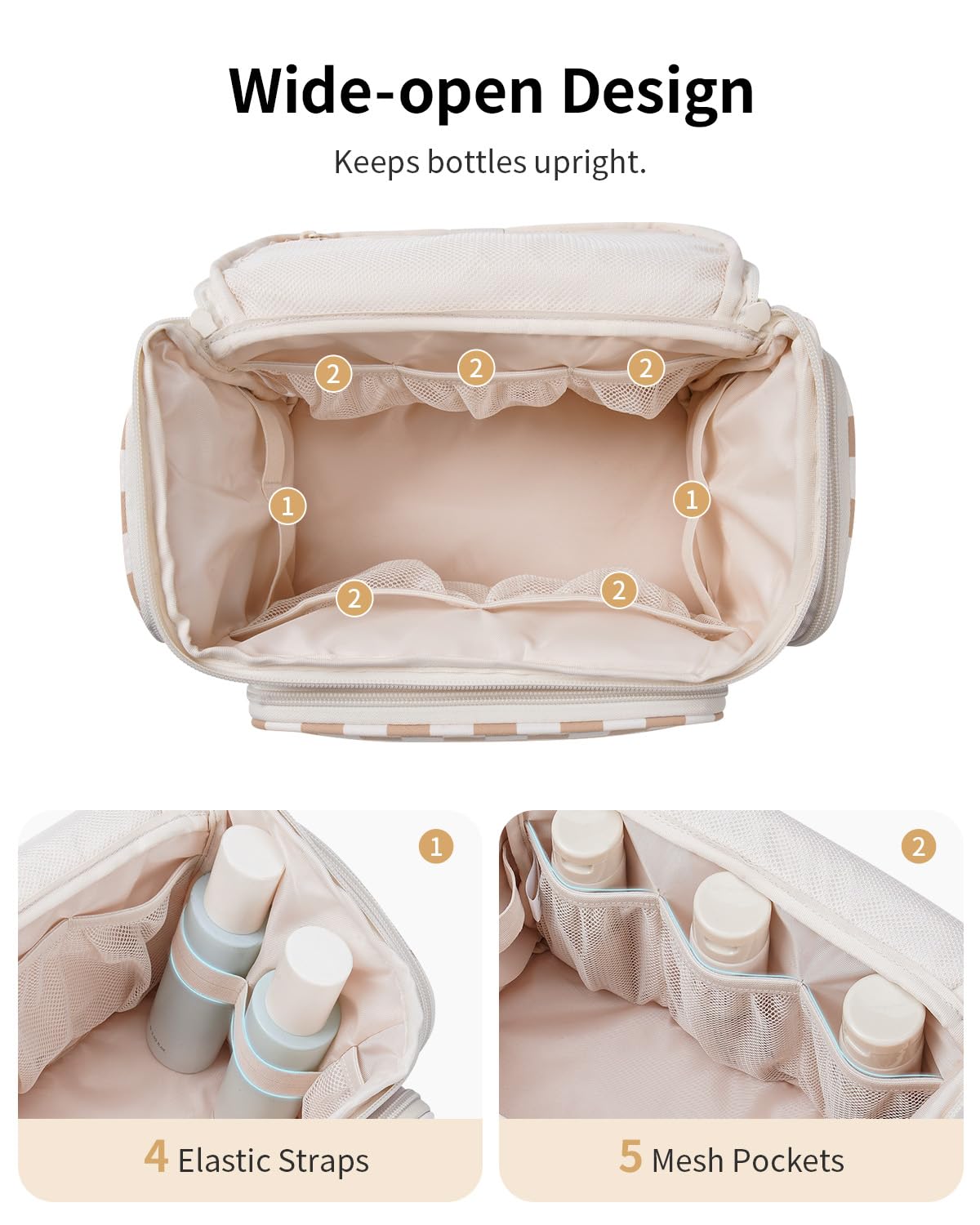 Narwey Hanging Travel Toiletry Bag for Women, Large Makeup Bag, Wide Open Cosmetic Bag, Multiple Organized Pocket, Wet Pocket for Towel, Portable Bathroom Travel Bag for Toiletries, Essentials