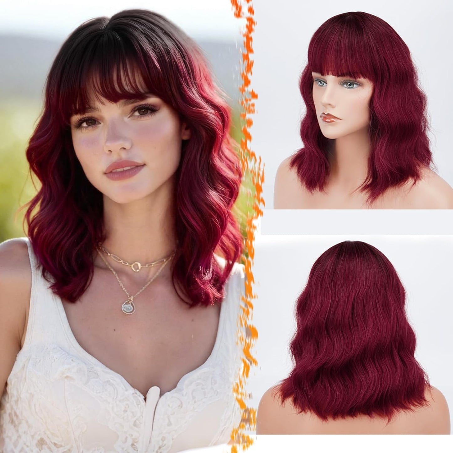 Long Wavy Blonde Curtain Bangs Wig - 26" Synthetic Ombre Wig with Dark Roots | Soft Natural Look