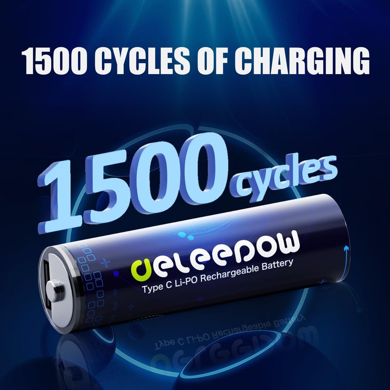 Deleepow Rechargeable AA Batteries USB 1.5V AA Lithium Rechargeable Batteries, 3400mWh 12 Pack of Lithium AA Battery with USB Cable 1500 Cycle
