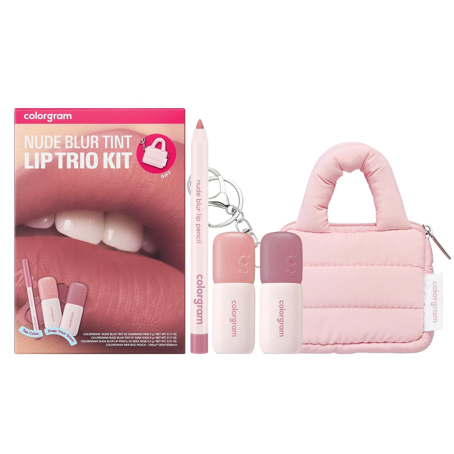 Colorgram Nude Blur Tint Lip Trio Kit - Soft Matte Lip Stain & Cheek Color | 02 Warm | Lightweight & Buildable