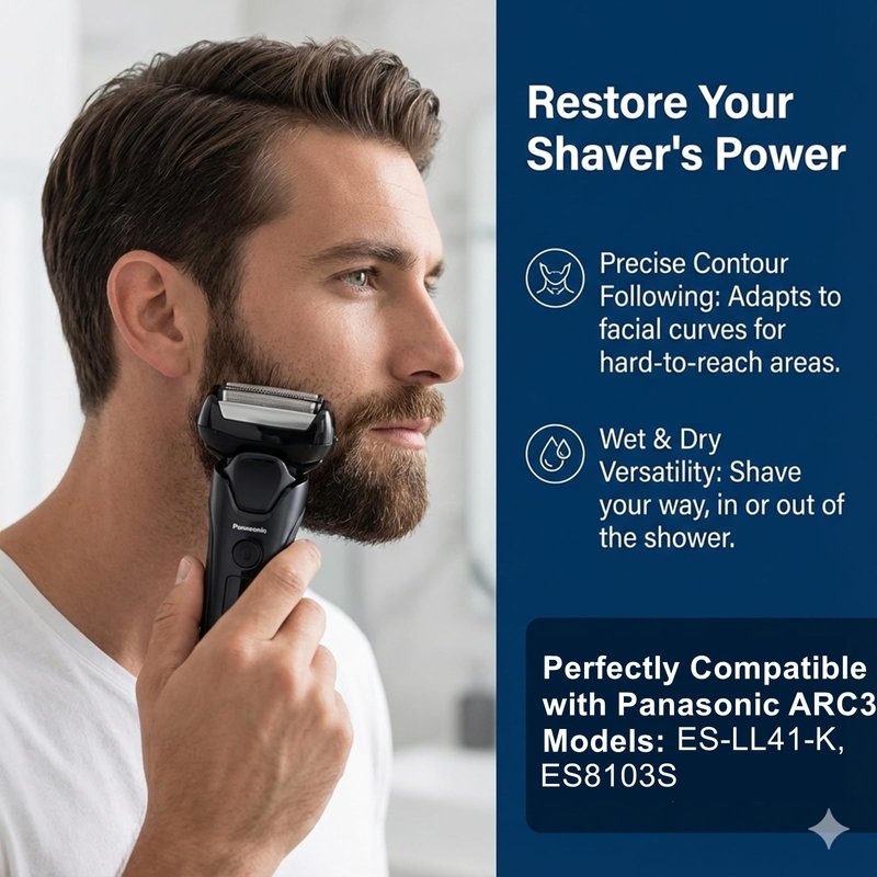 WES9013PC Shaver Replacement Blades Fit for ARC 5 Shaver Replacement Outer Foil and Inner Blade Set,Compatible with ARC3 3-Blade Shavers ES-LL41-K,ES-LL21-K,ES8103S,ES8109/01,GA21,LT71,SL41.