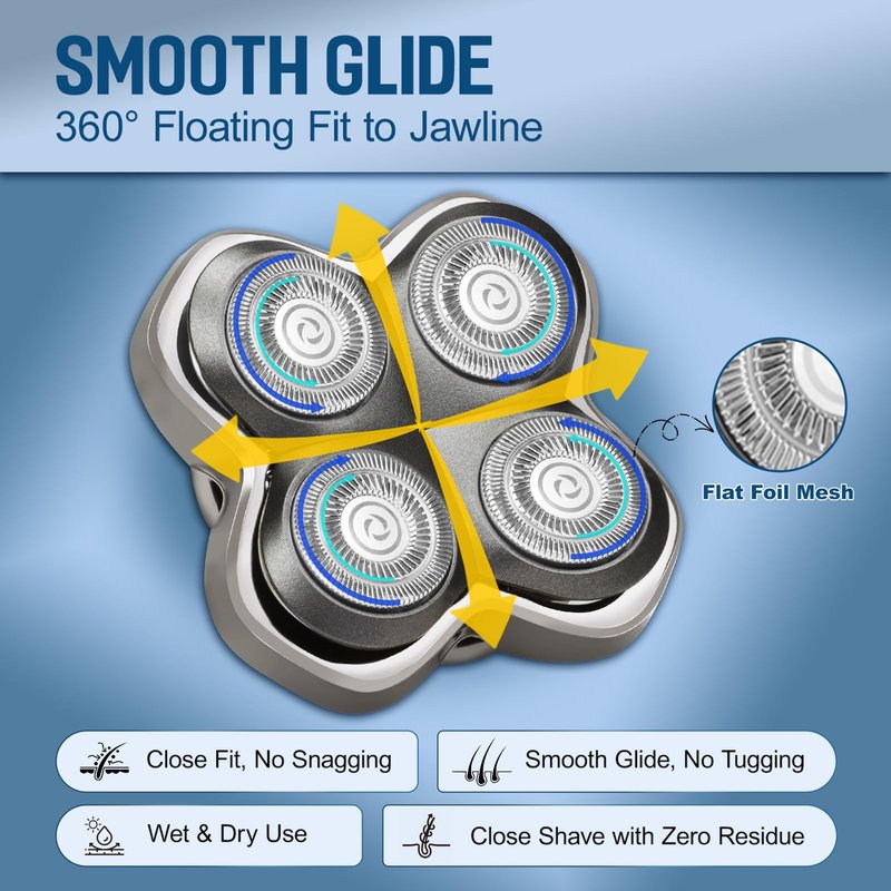 2 Pack Pro 4 Replacement Blades Compatible with Skull & Pitbulls Shaver Head Gold PRO, Silver PRO, Platinum PRO, Butterfly Kiss PRO | Floating 4 Heads Electric Razor Refills + 1 Cleaning Brush