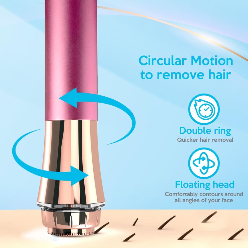 iMusthav Facial Hair Removel for Women, Type-C Rechargeable Painless Flawless Electric Facial Hair Remover, Face Shaver Razor Trimmer with 18K Gold-Plated, 20mm Dual Ring Floating Head, 360°LED