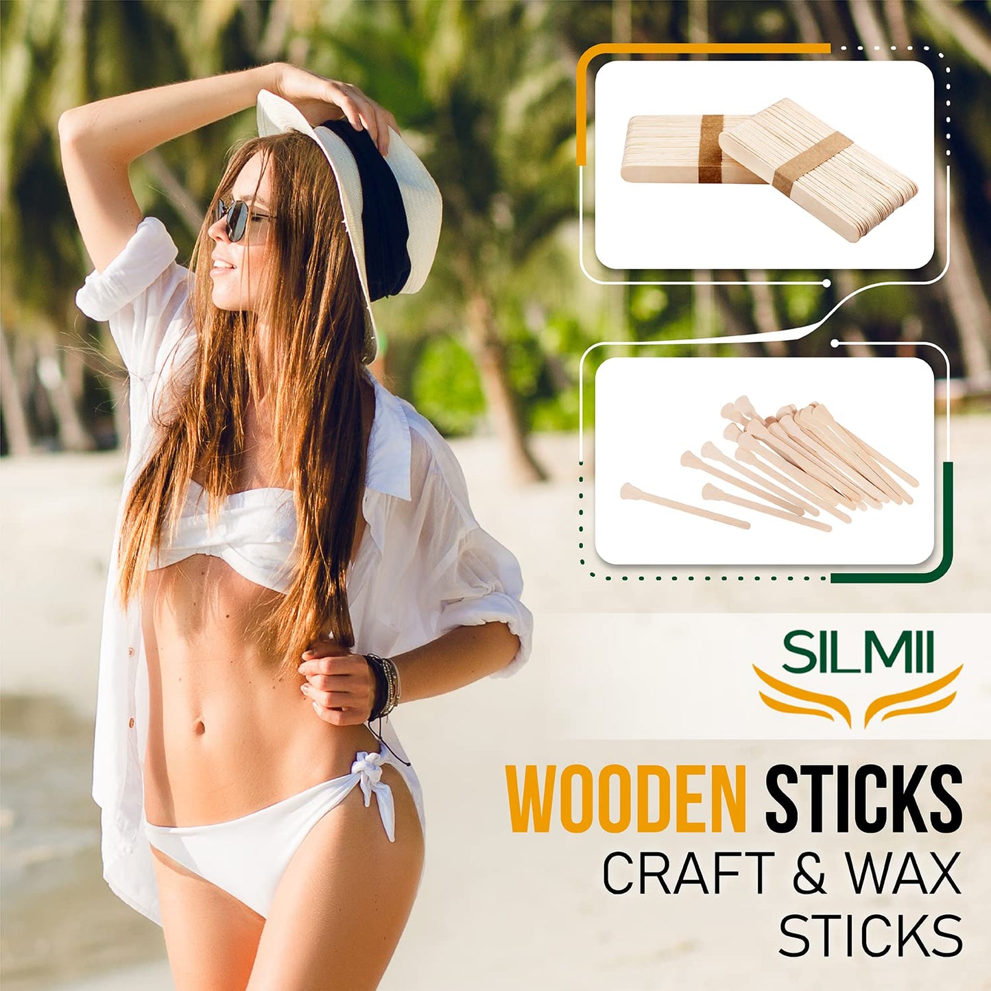 Hair Removal Durable Sticks Popsicle Stick for DIY,Wood Wax Sticks, Wood Waxing Craft Sticks Spatulas Applicators for Hair Removal Eyebrow and Body(Pack of 100)