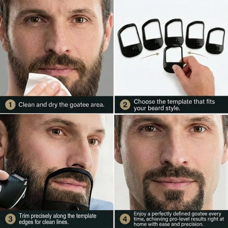 Goatee Shaper for Perfect Symmetry, Beard Shaper for Men with 5 Size Templates, Precision Goatee Template for Clean, Even Lines, Durable & Easy-to-Use Tool for Fast Home Grooming
