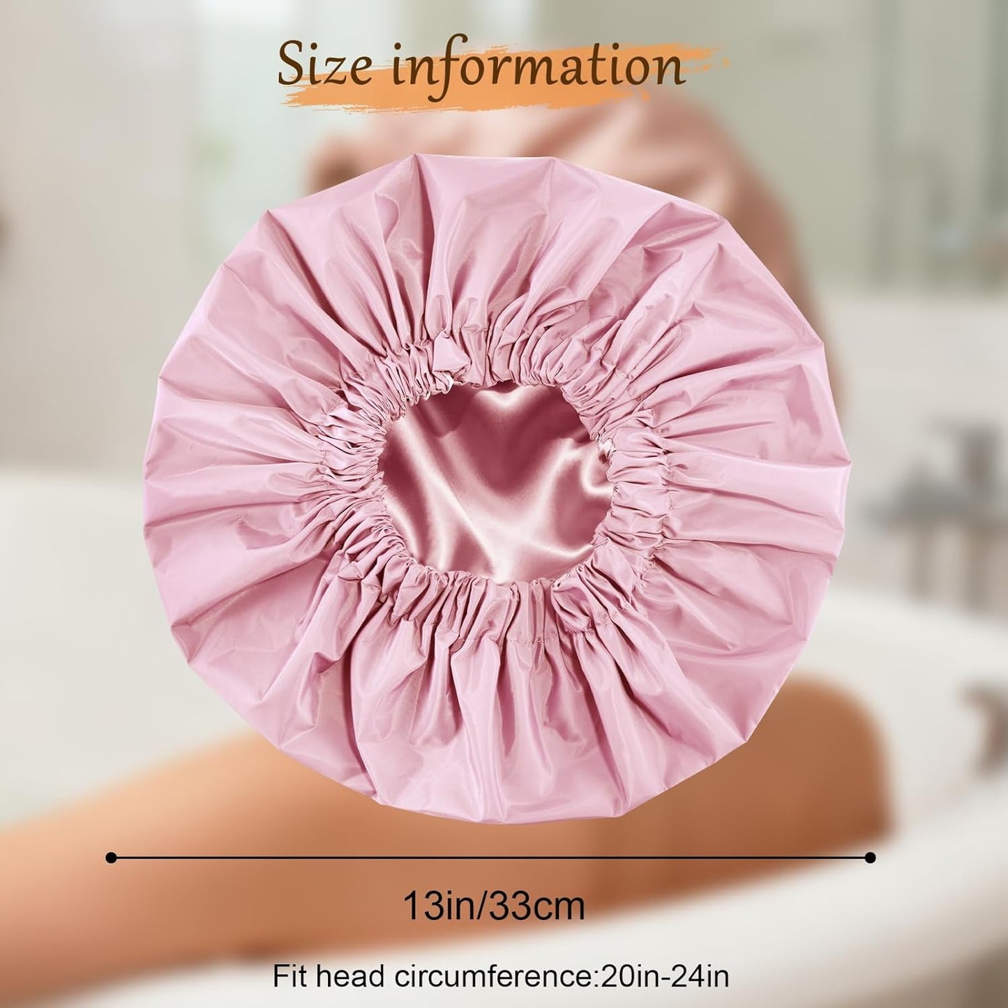 Satin Lined Shower Cap for Women - Reusable Waterproof Hair Protection | Large Washable Pink Cap