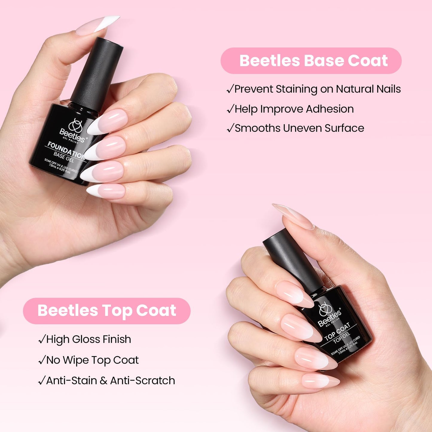 Beetles Gel Nail Kit Flat-X, Almond Medium, 320pcs 16 Sizes Nail Tips, with 15g Nail Glue Gel Hands-Free, 7.5ml Base Gel & Top Coat, Mini Lamp, for Acrylic Press On Nail, Extension DIY Set at Home