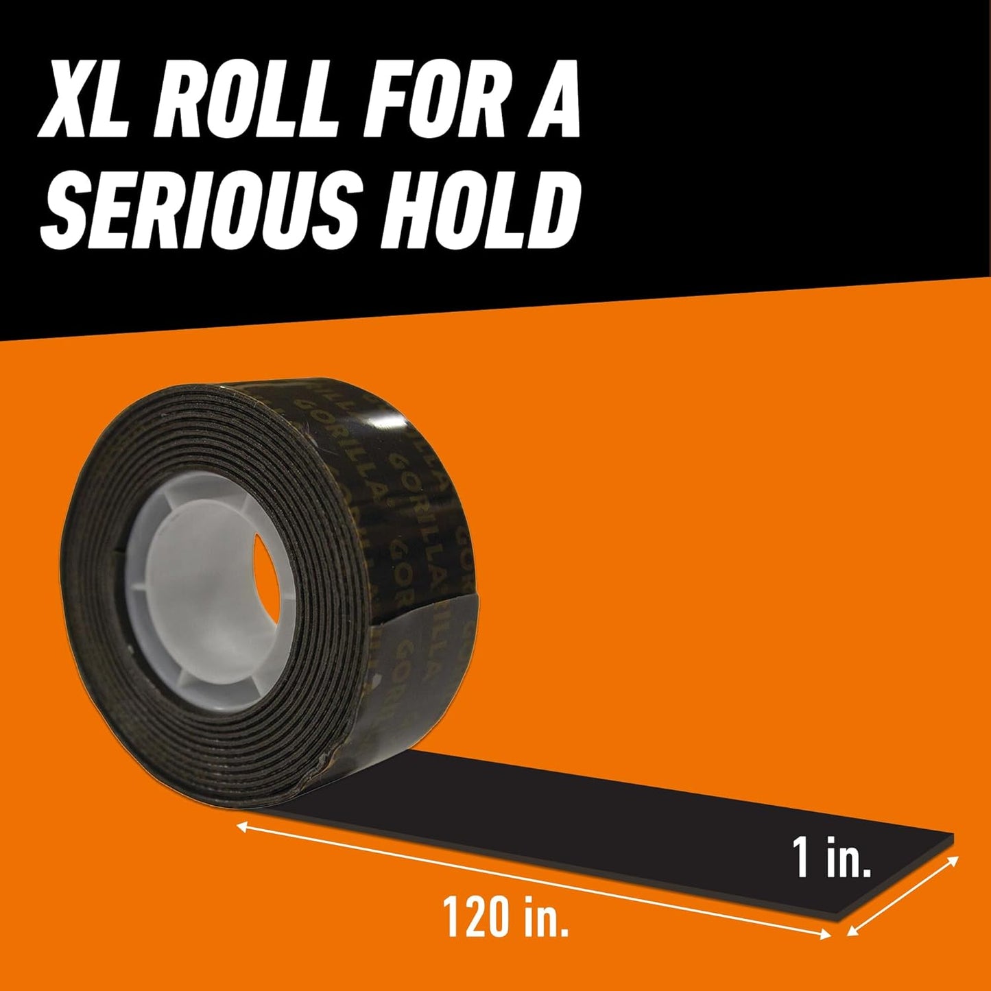 Gorilla Heavy Duty Double-Sided Mounting Tape - Weatherproof Black Adhesive, 1" x 120" for Indoor/Outdoor Use