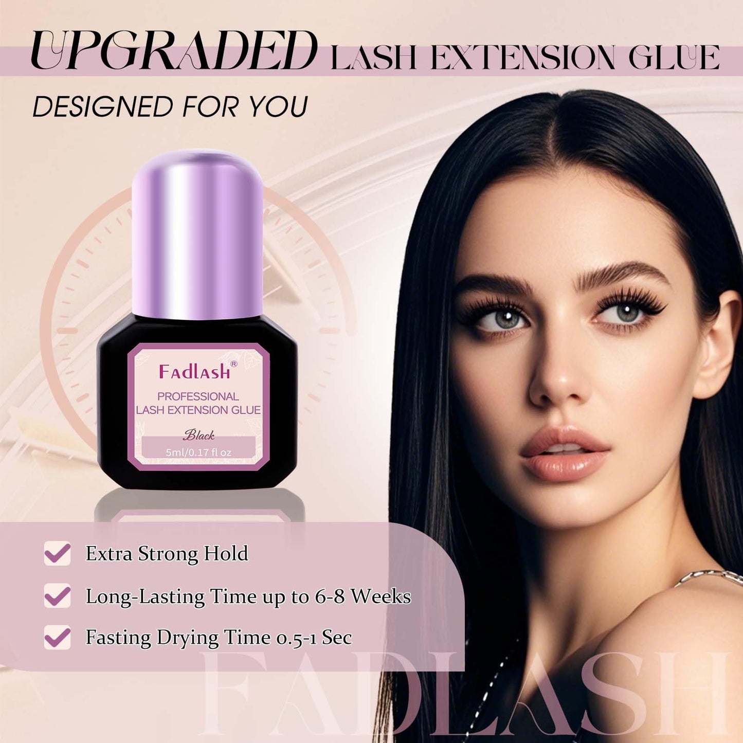 FADLASH Eyelash Extension Glue 0.5-1 Sec Dry/6-8 Weeks Retention Extra Strong Hold Lash Glue Waterproof Black Adhesive for Professional Use Only (5ml)