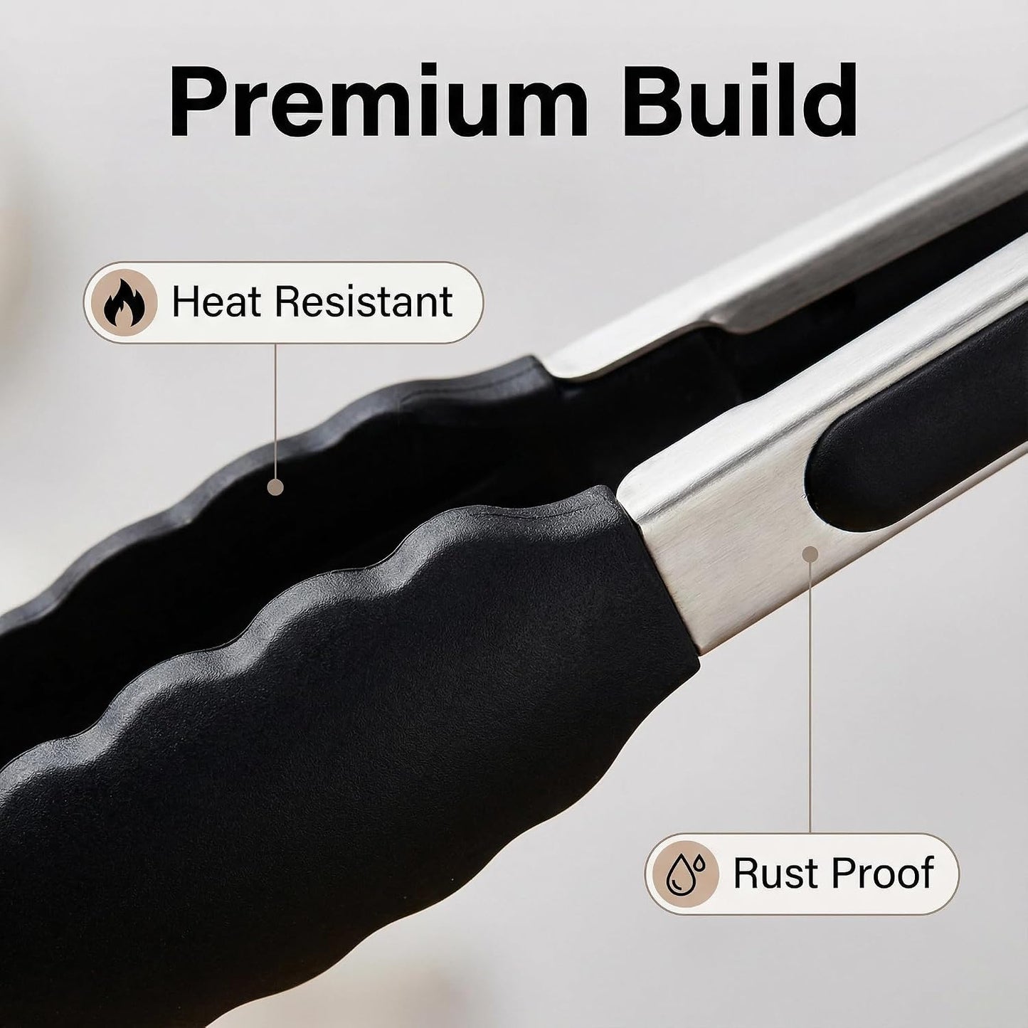 Stainless Steel Kitchen Tongs Set - Heat Resistant BBQ Tongs with Non-Scratch Silicone Tips | 7 & 9 Inch, Black