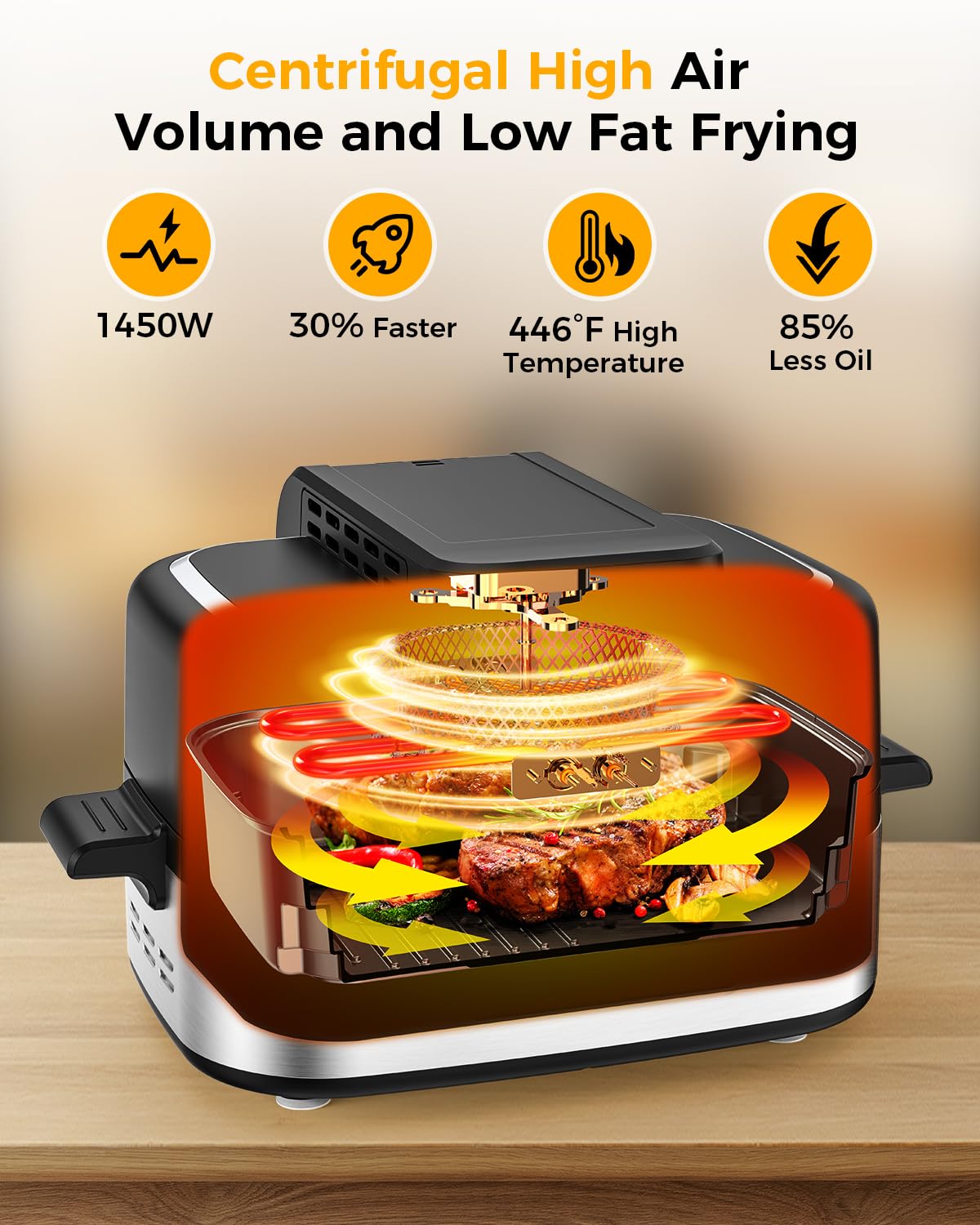 Joy Pebble Indoor Grill with Air Fry, 5-IN-1 Electric Smart Air Fryer Grill Combo, Stainless Steel with Air Grill, Air Fryer, Roast, Bake, Dehydrate, Beef & Fries, 5QT Large Capacity Smokeless, Black