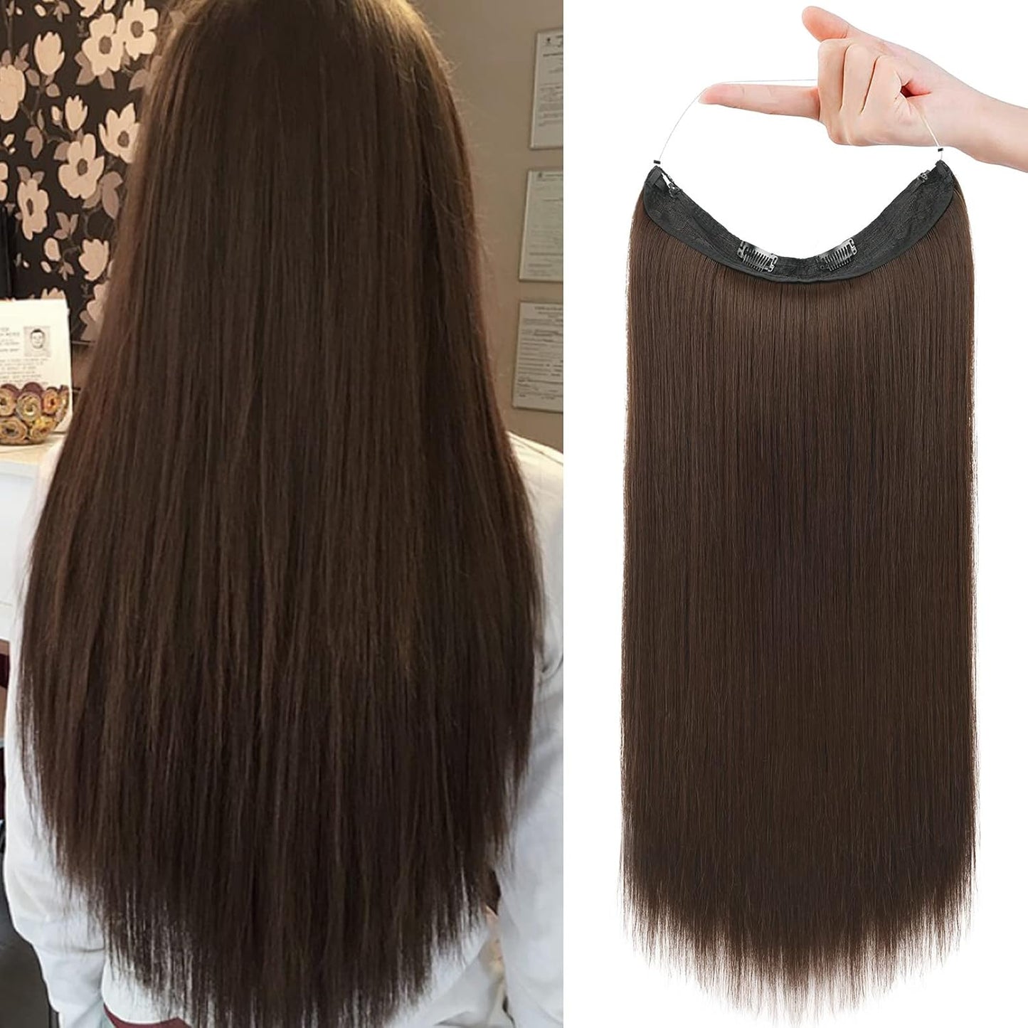Invisible Wire Hair Extensions - Adjustable Transparent Headband | 24 Inch Dark Blonde Secret Hairpiece for Women