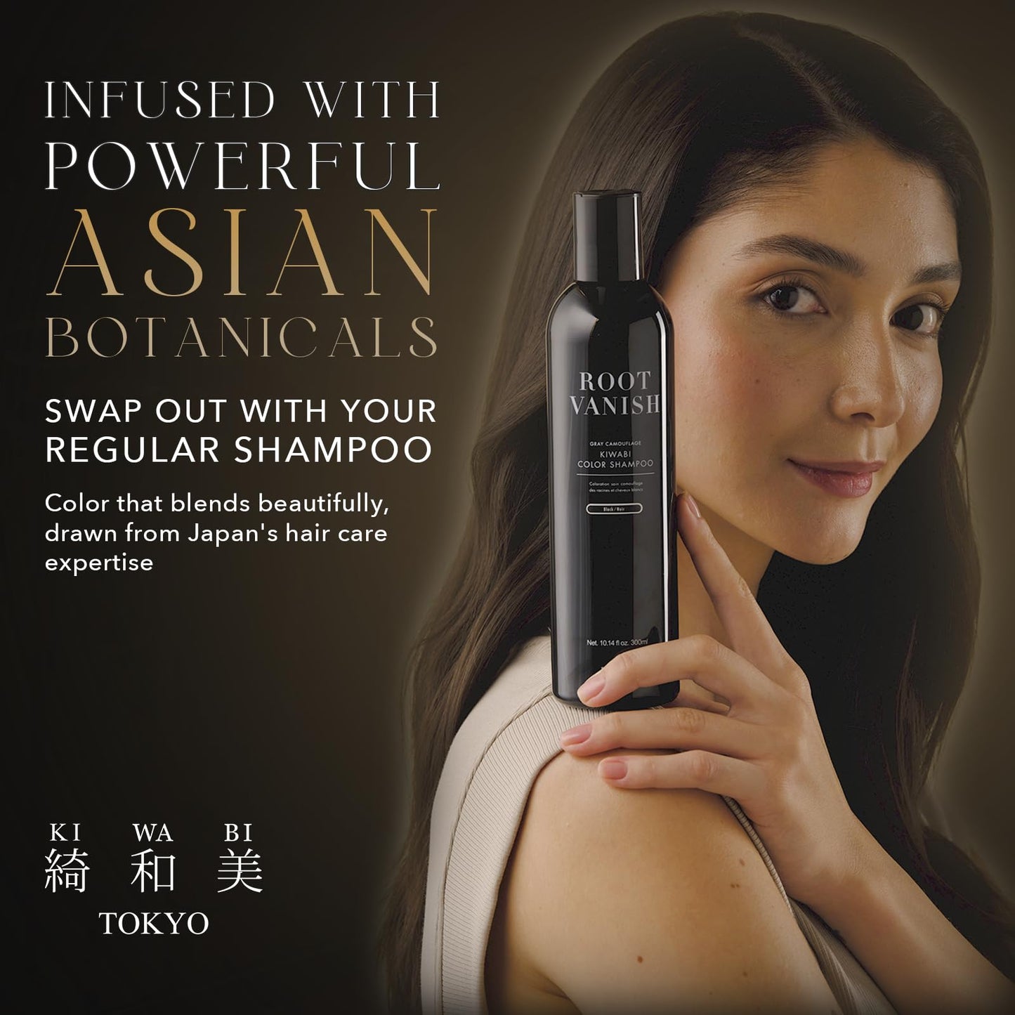 Kiwabi Hair Color Shampoo for Gray Coverage – Gradual, No Damage, Natural Hair Dye Shampoo for Gray Hair for Women & Men – Sulfate-Free & Ammonia-Free – Gentle on Hair & Scalp (Dark Brown)