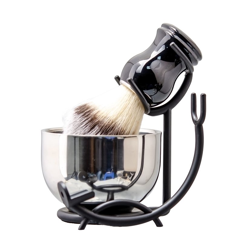 Grandslam Shaving Brush and Bowl Kit for Men, 3 in 1 Shaving Brush Set, Stainless Steel Shaving Bowl and Stand, Shaving Kit for Men