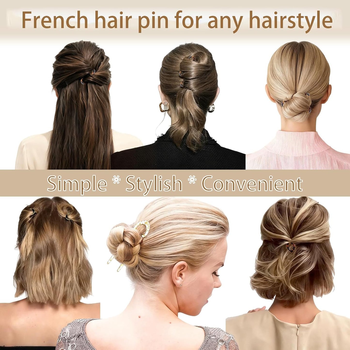Prestige French Hair Pins - 4 PCS Tortoise Shell Hair Accessories for Updos & Buns | Strong Hold Acetate, 3.73”