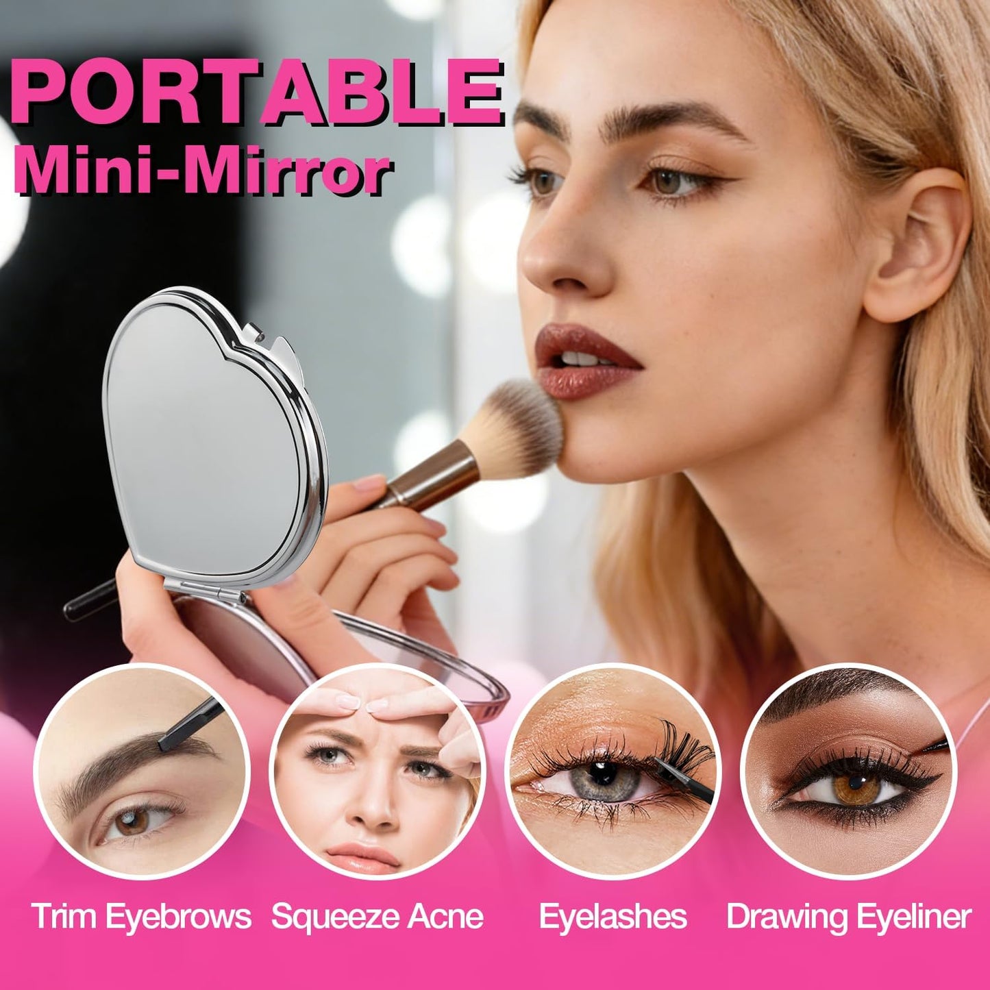 Heart Compact Travel Mirror - Double-Sided Portable Metal Folding Design | Scratch-Resistant, Elegant & Pocket-Sized