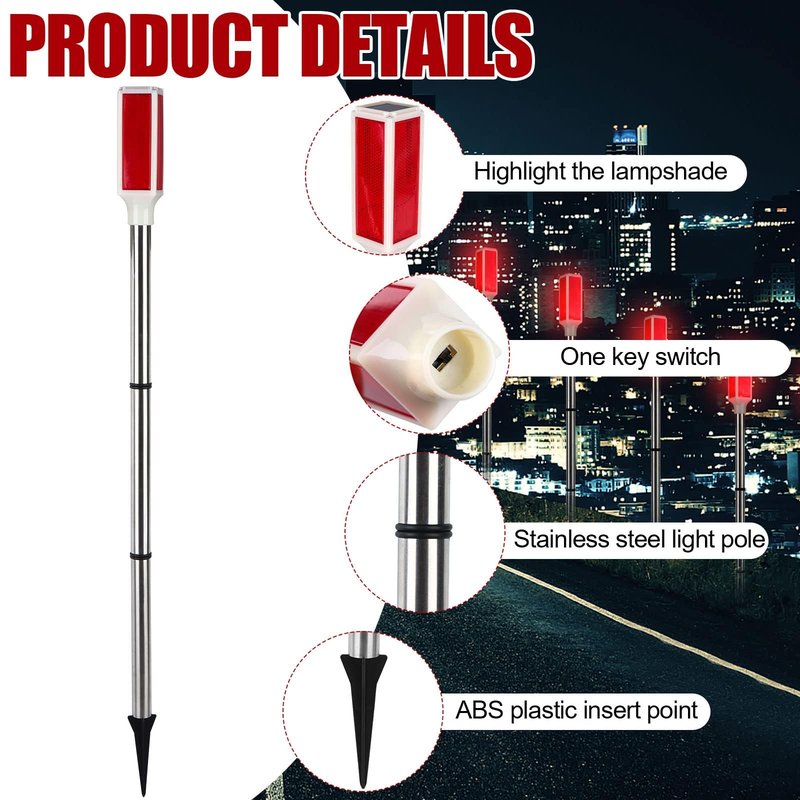 DatingShiny 10PCS Solar Powered Driveway Markers Reflective Driveway Markers Red Landscape Driveway Reflectors for Snow Road Outdoor Yard Parking Sidewalk
