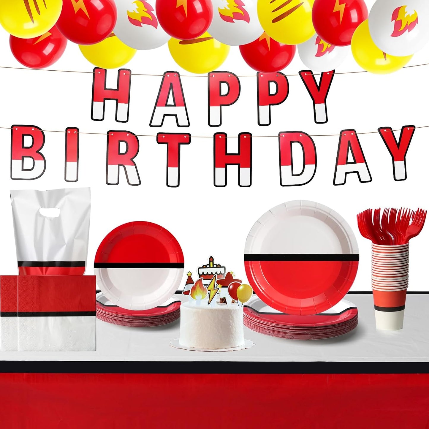 Anime Birthday Party Supplies Kit - 188 Pcs Disposable Tableware Set for 24 Guests | Plates, Napkins, Cups, Balloons & More