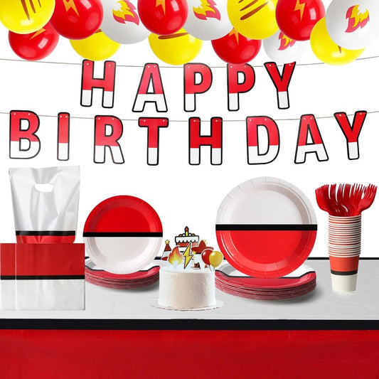 Anime Birthday Party Supplies Kit - 188 Pcs Disposable Tableware Set for 24 Guests | Plates, Napkins, Cups, Balloons & More