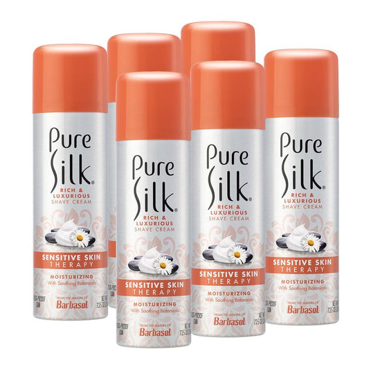 Pure Silk Sensitive Skin Shaving Cream for Women | Shave Cream Infused with Aloe, Papaya and Willow Bark | Smooth Glide Formula, Rust-Proof Can, USA Made | 7.25 Oz (Pack of 6)
