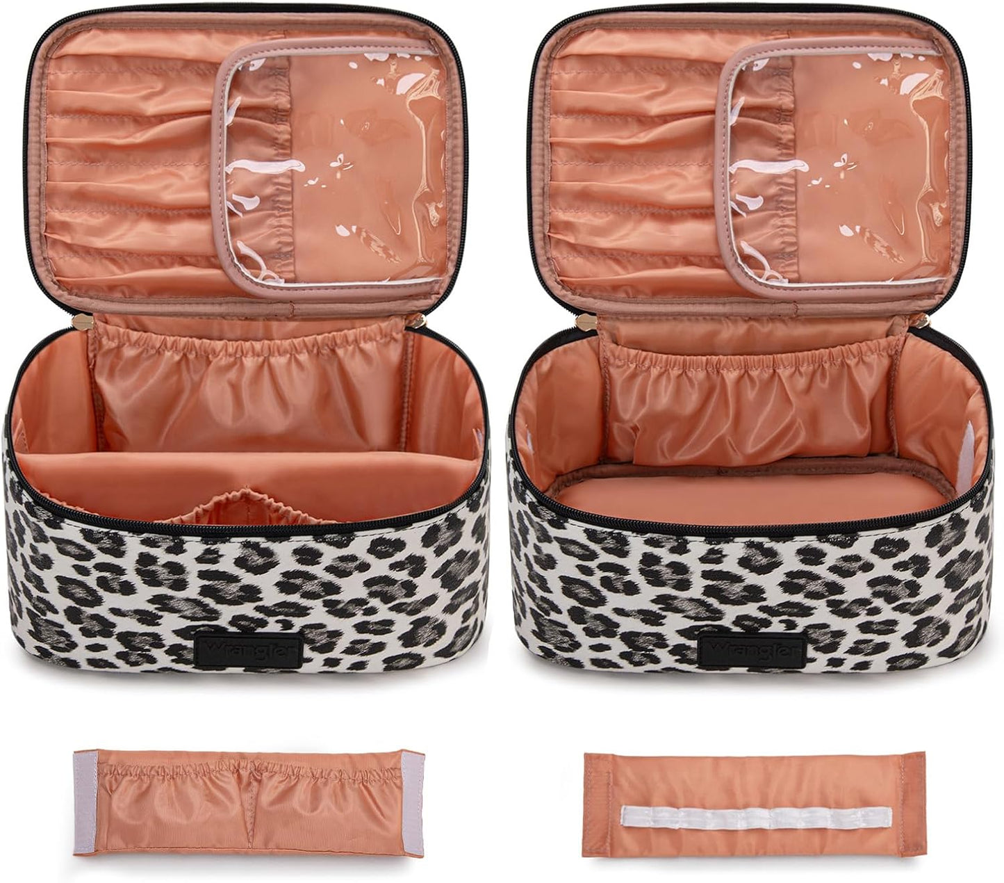 Travel Makeup Bag Set - Large Cosmetic Organizer with Brush Holder & Divider | Portable Toiletry Bag for Women - Leopard Print