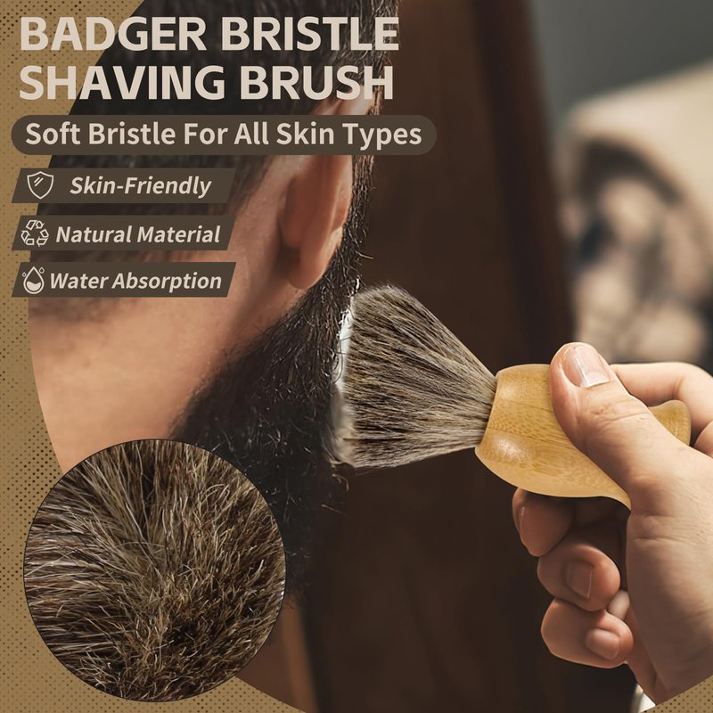 ÖkoStamm Pure Badger Shaving Brush - Bamboo Shave Brush for Man, Dense Bristle Shaving Brush with Water Absorption for Wet Shaving
