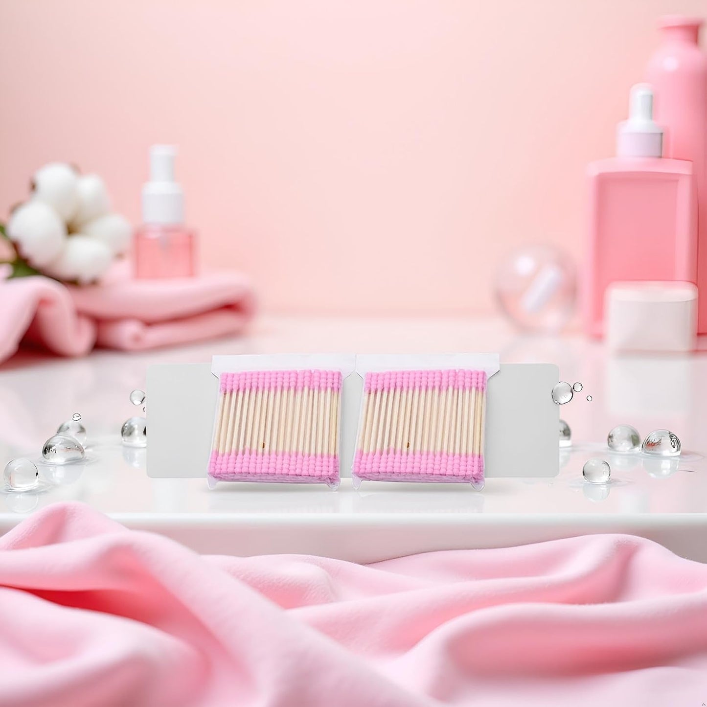 200 Pcs Pink Double Head Cotton Swabs - Ear Cleaning & Makeup Remover Buds | Spiral Cotton Heads