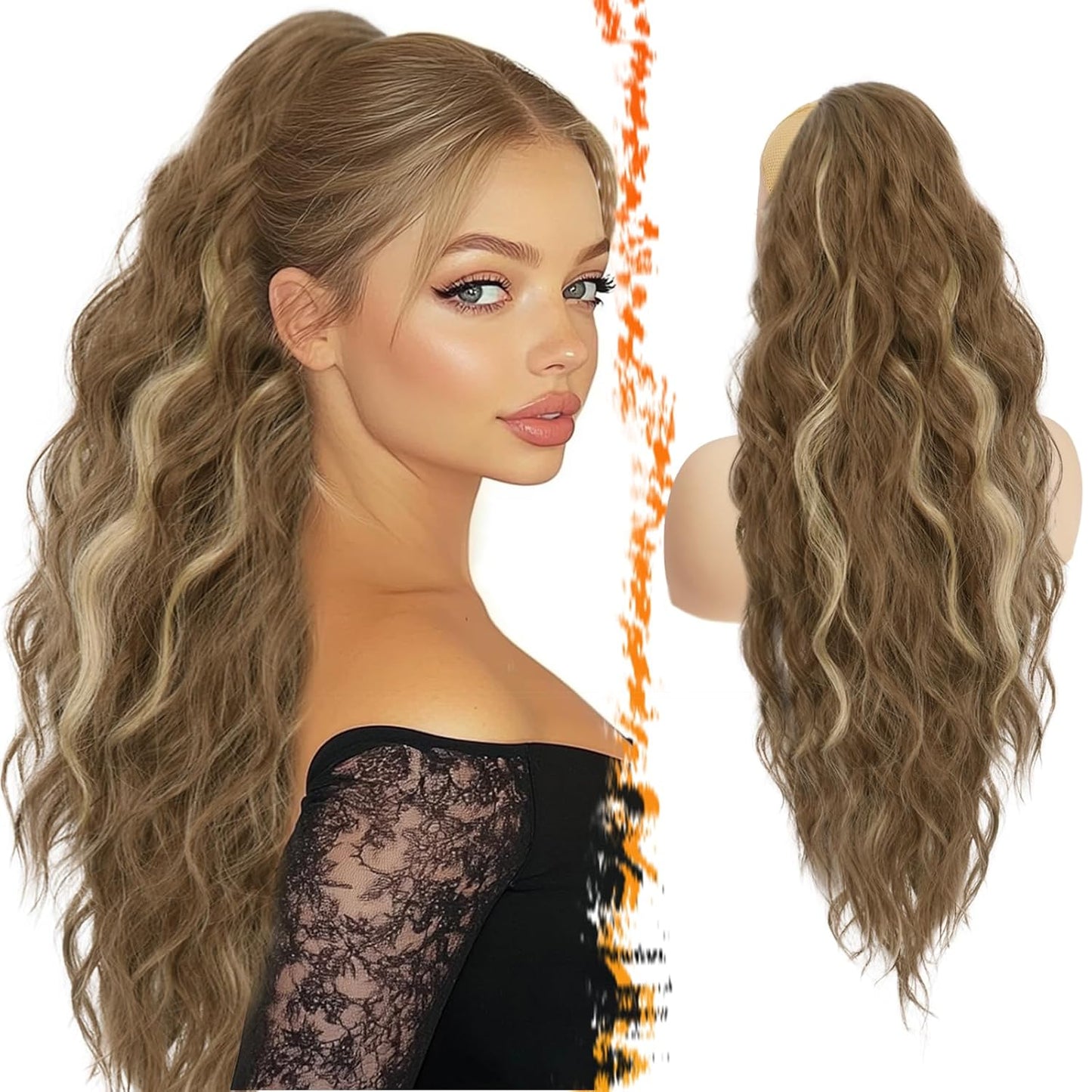 Brown Wavy Curly Ponytail Extension - 20 Inch Synthetic Drawstring Hairpiece for Women | Perfect for Daily and Party Use