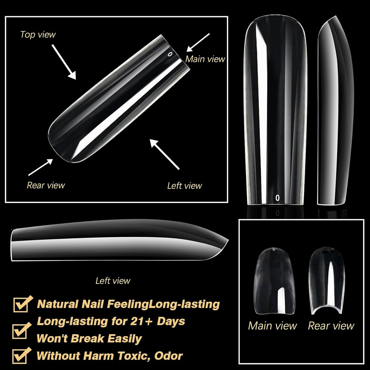 250pcs Sculpted XXLong Square Soft Gel Nail Tips - Full Cover Clear Acrylic Press-On Nails for Salon & DIY Manicure
