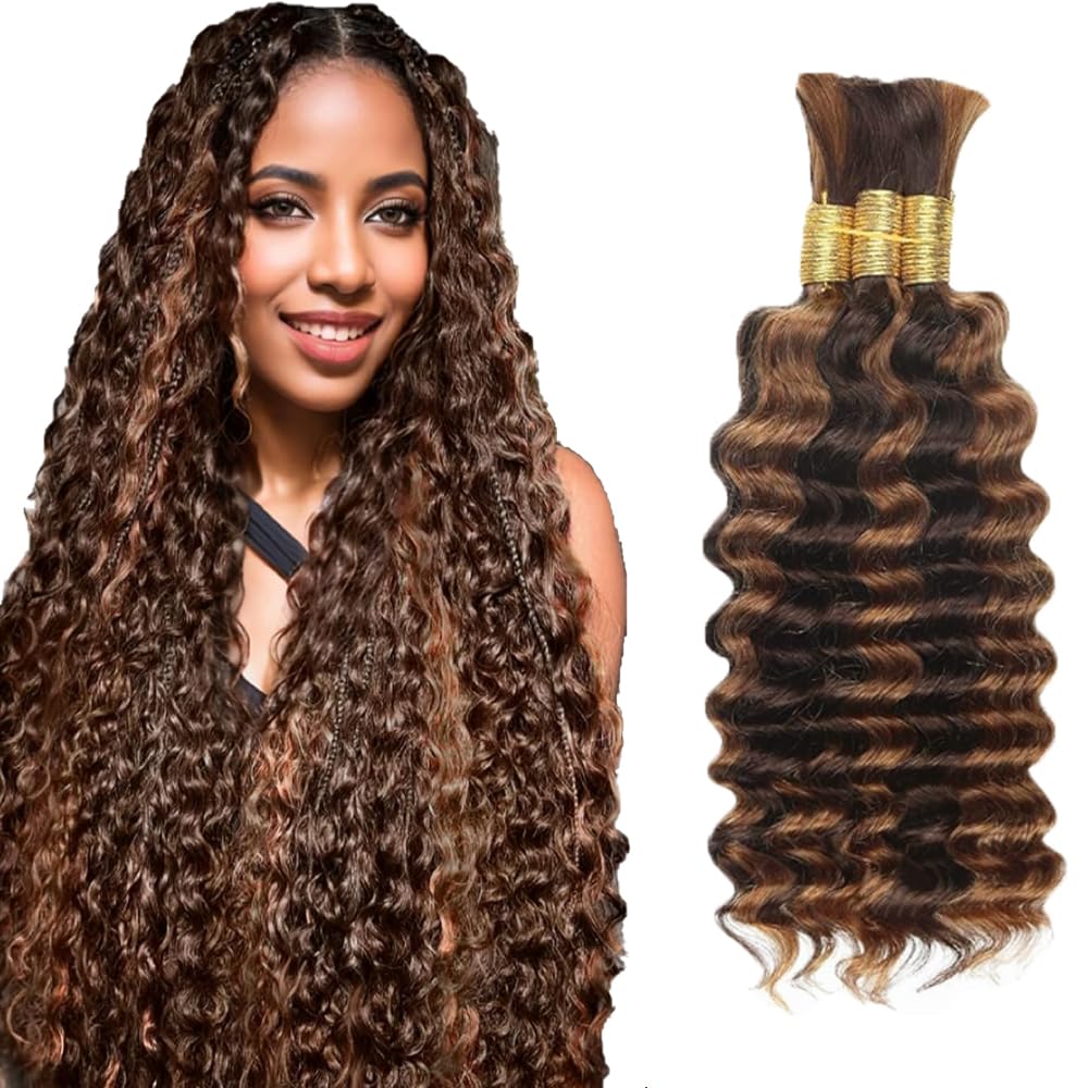 Light Brown Human Braiding Hair Brown Deep Curly Braiding Hair 30 30 30 Inch Brazilian Virgin Hair Extensions 3 Bundle Boho Hair for Braiding 150g