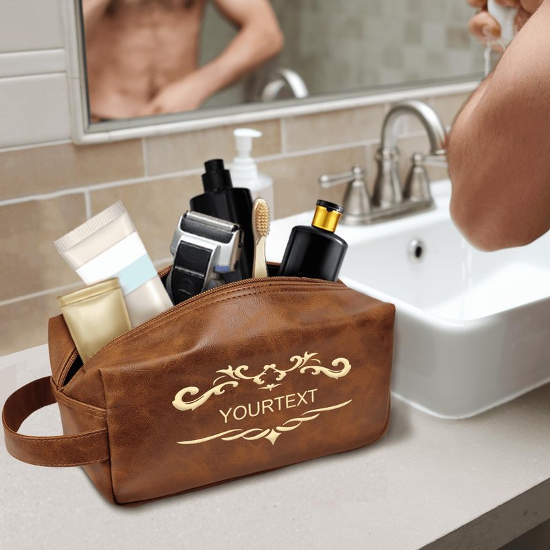 Sparklove Personalized Groomsmen Gifts for Wedding, Leather Toiletry Bag Birthday Gifts for Men, Shaving Kit, Custom Travel Bag Grooming Kit for Boyfriend, Husband Father Dad Anniversary Wedding Gifts