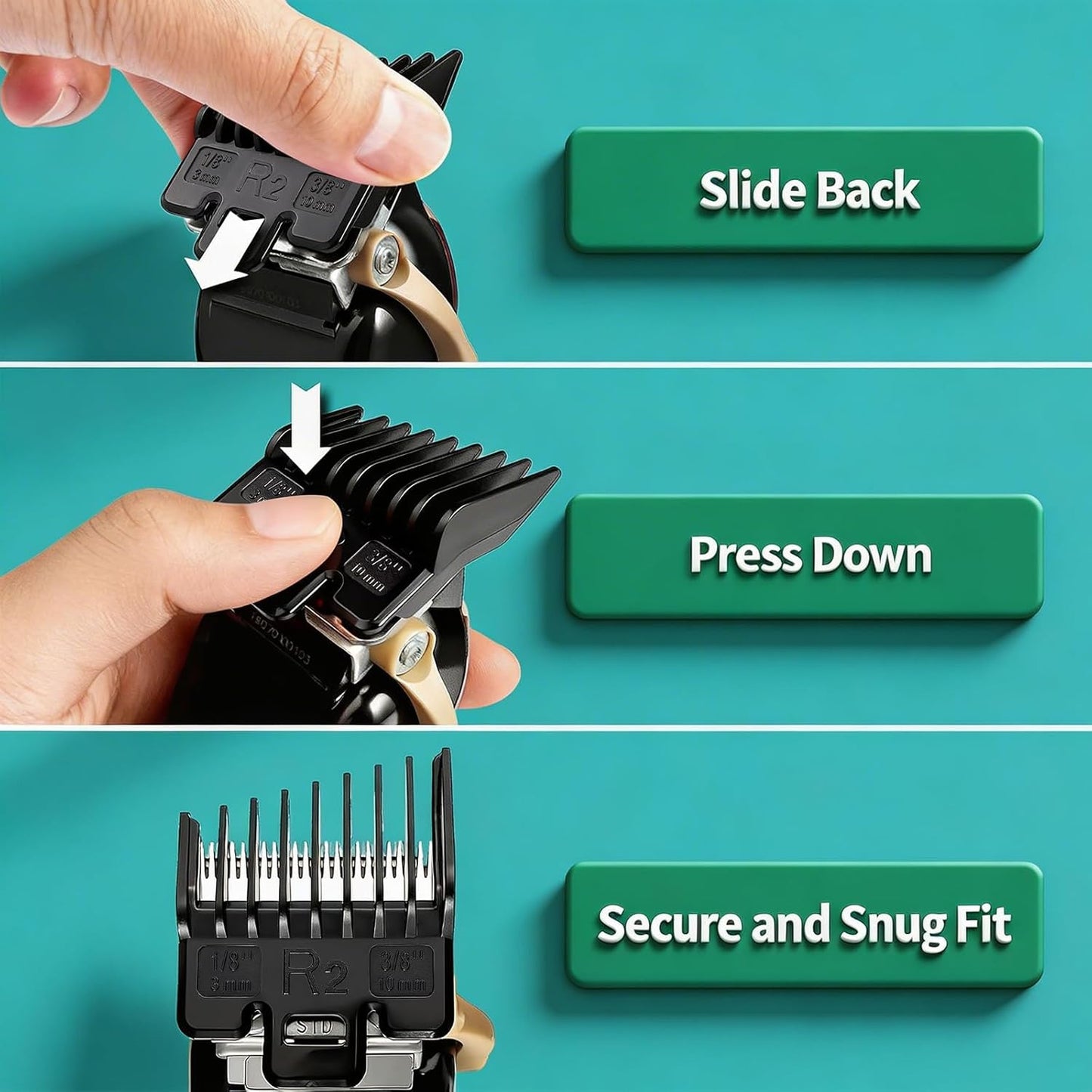 Fade Guide Set for Wahl Clippers - Taper Guards Replacement, 4 Black Sets