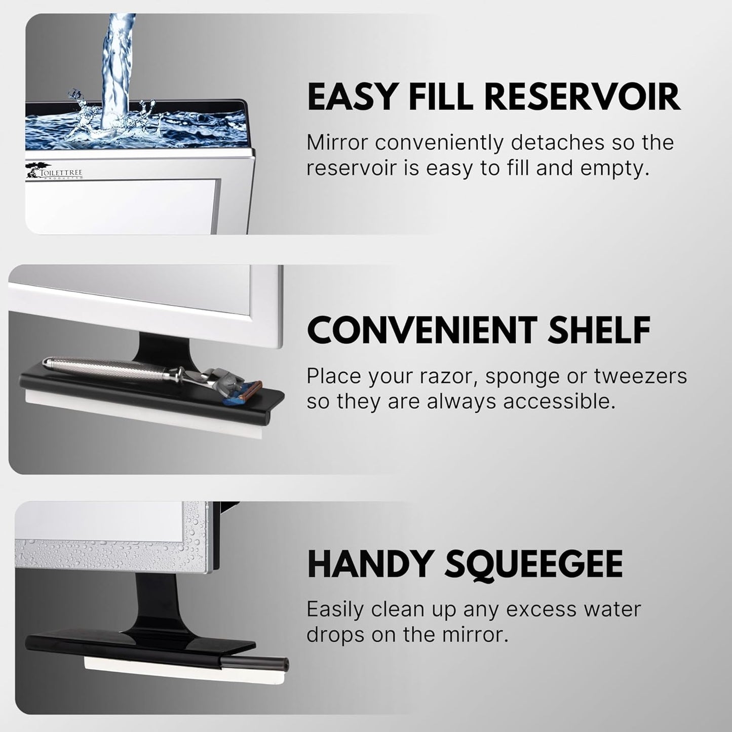 Fogless Shower Mirror with Squeegee - Adjustable Anti-Fog Bathroom Mirror | Rust-Proof, Impact-Resistant Design